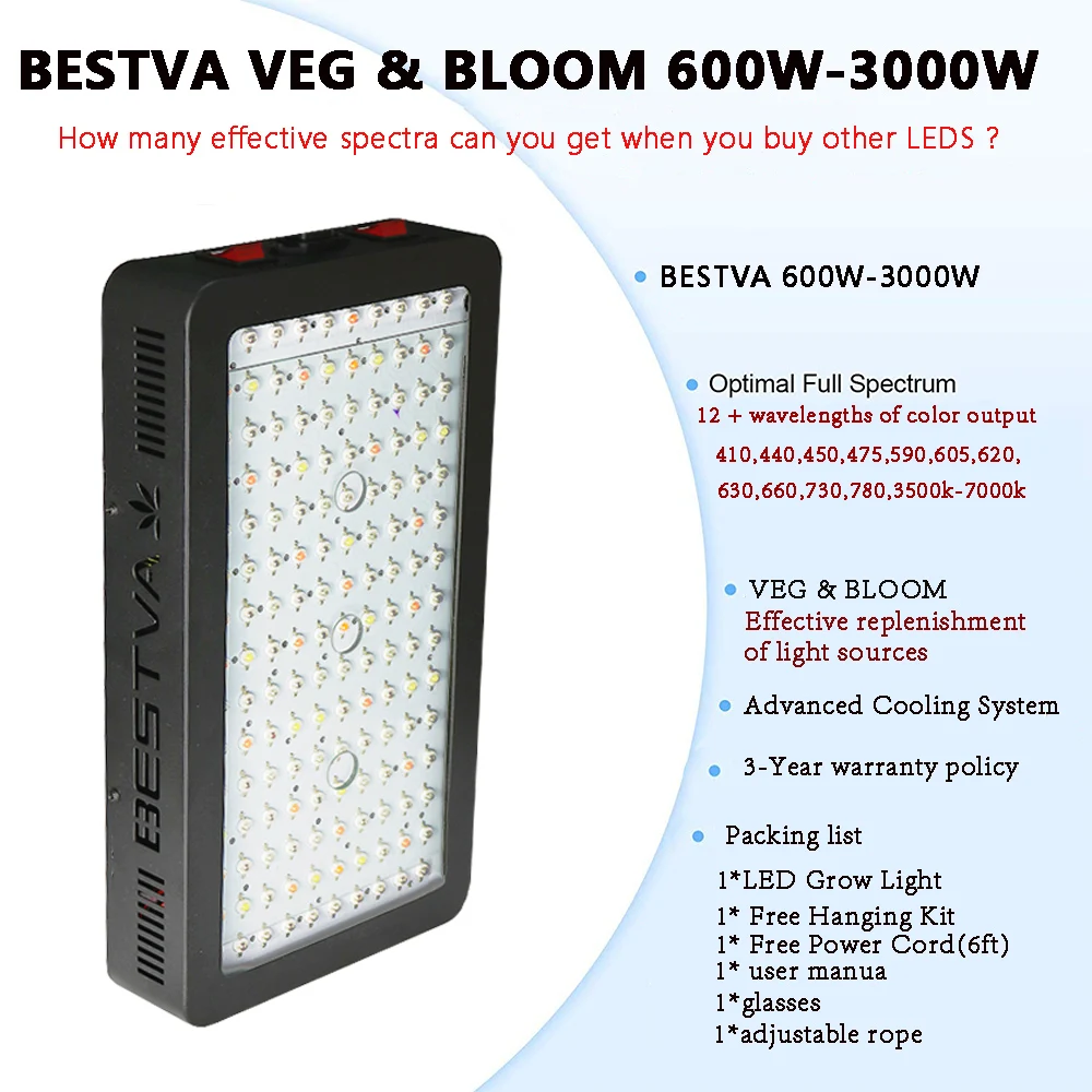 LED Grow Light полный спектр 300 Вт 600 800 1000 1200 1500 1800 2000 двойной чип красный/синий/УФ/ИК для