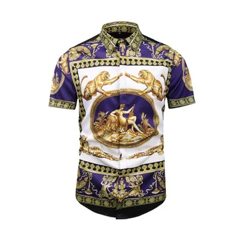 

Men Hawaiian Shirt Summer Male Short Sleeve Dress Shirt Casual Slim Fit Floral Printed Overhemden Court Style Business Clothes