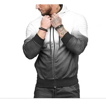 

2018 Foreign trade New Men's Casual Sports jacket european-american Style stripe pleated 3D printed jogging hoodie