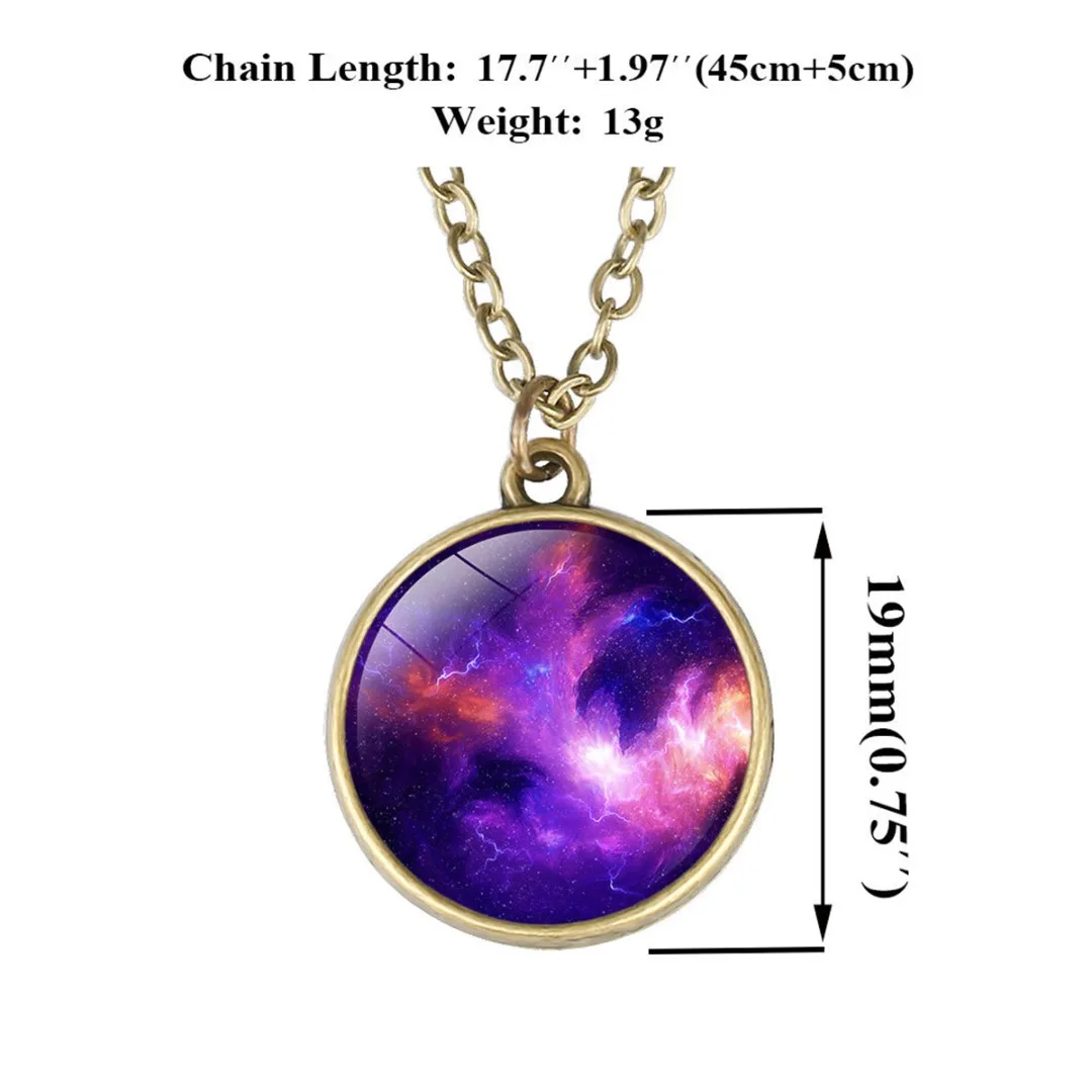 Glow In The Dark Long Chain Necklace Jewelry For Women Men Trendy Two Sides Glass Ball Universe Galaxy Nebula Space Necklace