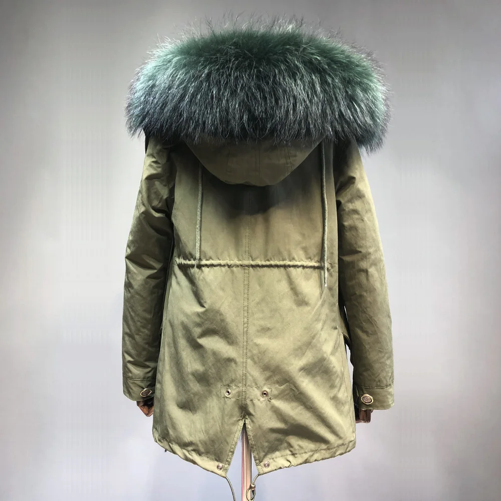 Long 90cm Naturel Long Femmes Blanc Long Col 75cm Maylofuer Intérieure 110cm De Fourrure Réel Vert Raton Manteau Fox Silver Laveur Parkas Capot Amovible Manteaux Doublure P17PS