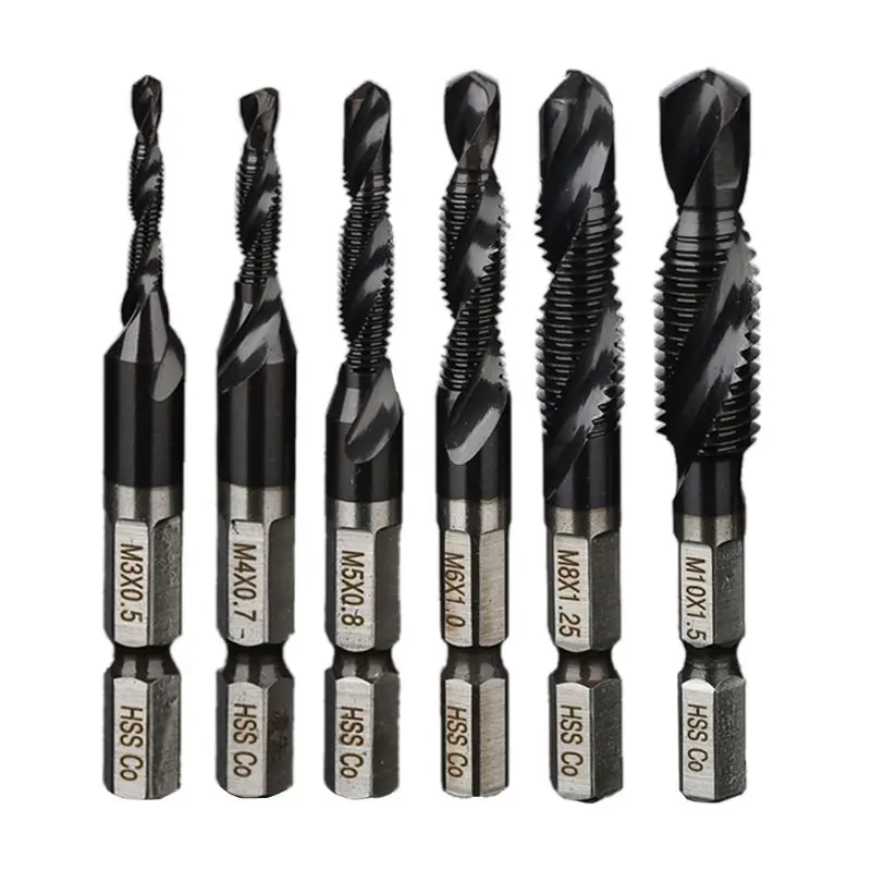 

1/4" Drill Tap Hex Shank HSS Spiral Screw Thread Metric Thread Plug Drill Bits M3 M4 M5 M6 M8 M10 Hand Tools