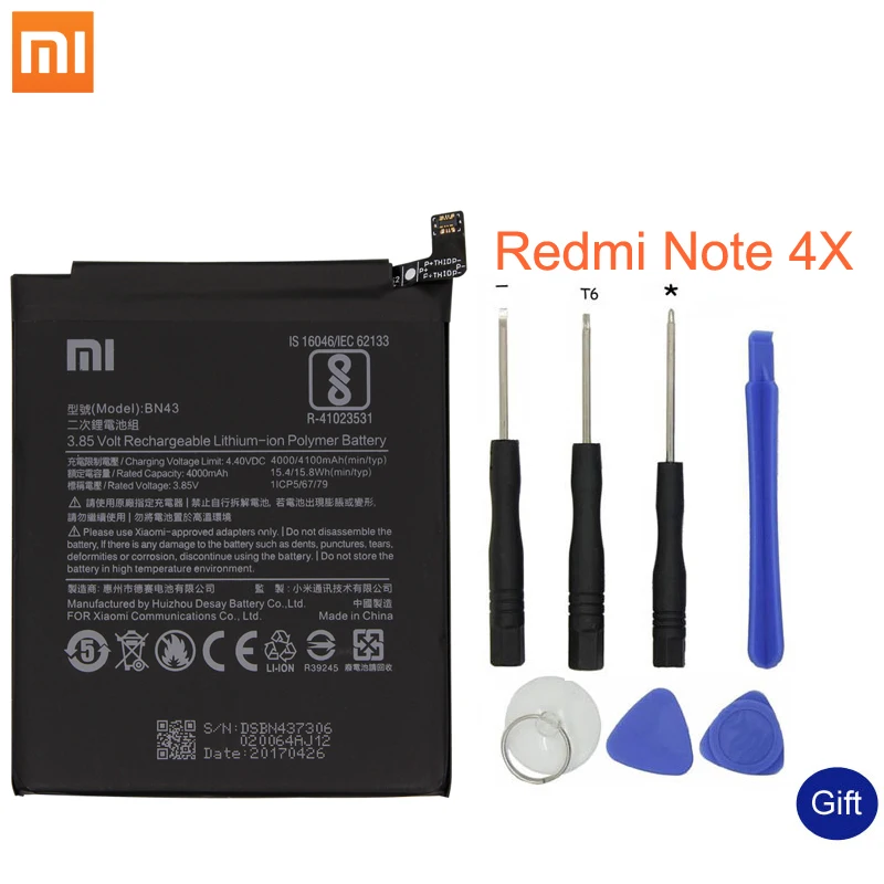 Xiao Mi оригинальный сменный аккумулятор для телефона BN43 4000 мАч Xiaomi Redmi Note 4X/Note 4 global