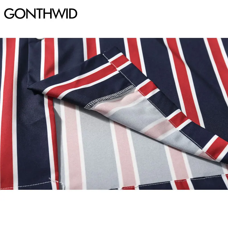 Мужские Пляжные рубашки GONTHWID уличная одежда в Вертикальную Полоску летние с