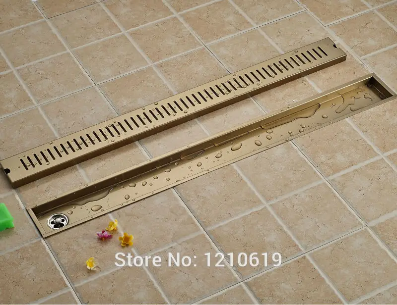 Hot Sale Rectangle Bathroom Floor Standing Ti gold Plate 90 10cm Bath Shower Strainer Drainer Newly