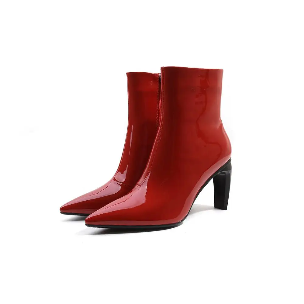 Haute Noir Femme Chaussures Bottes Zipper Talons Film Cheville Cuir Étrange Étoiles Pleine Fleur Confortable rouge Lenkisen En Taille Pointu Solide Grande L01 Bout HxCw171q4