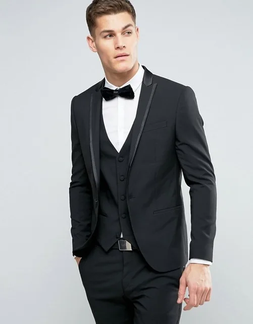 New Design One Button Black Groom Tuxedos Peak Lapel