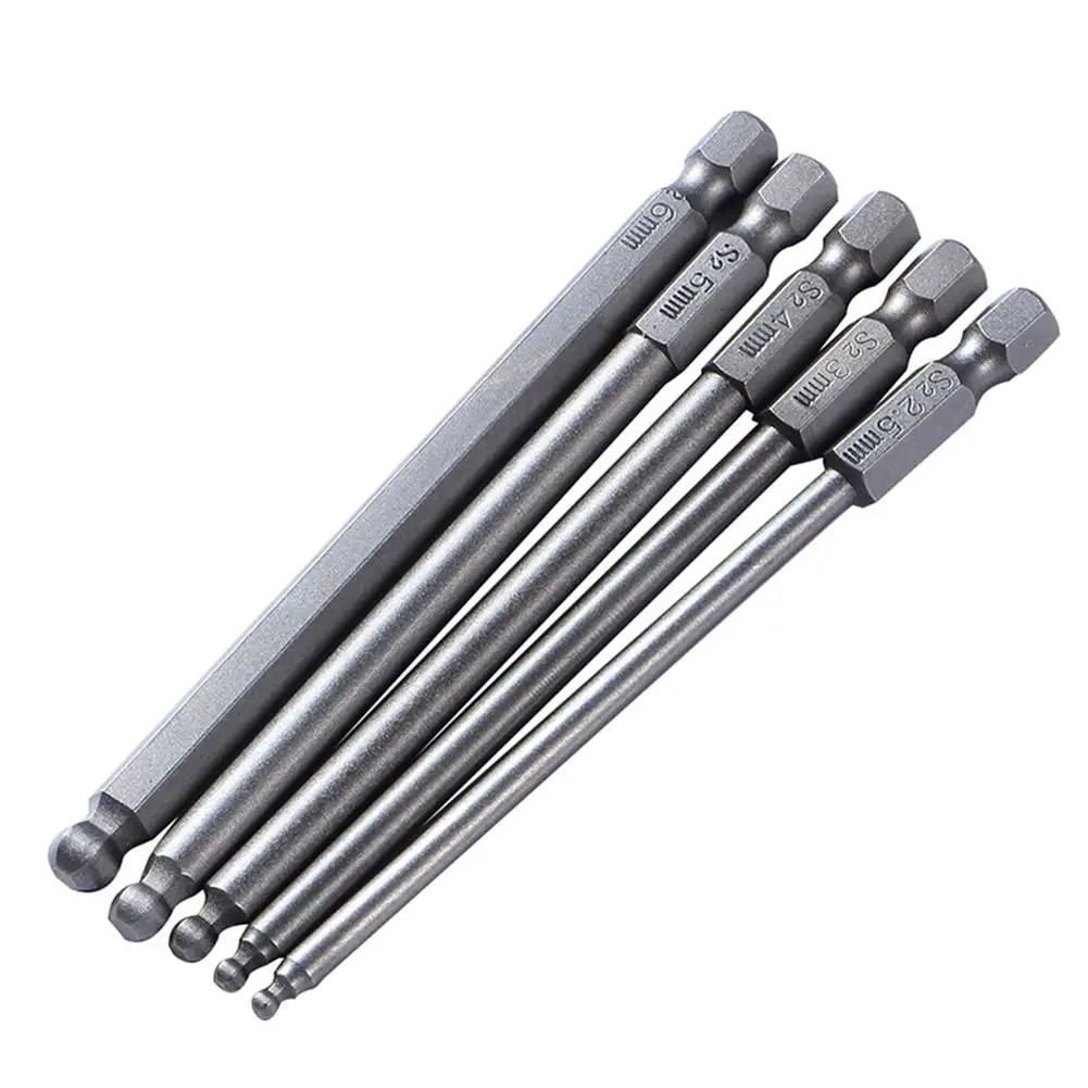 5PCS 100mm Ball Head Hexagon Screwdriver Bit Set High Quality S2 Steel