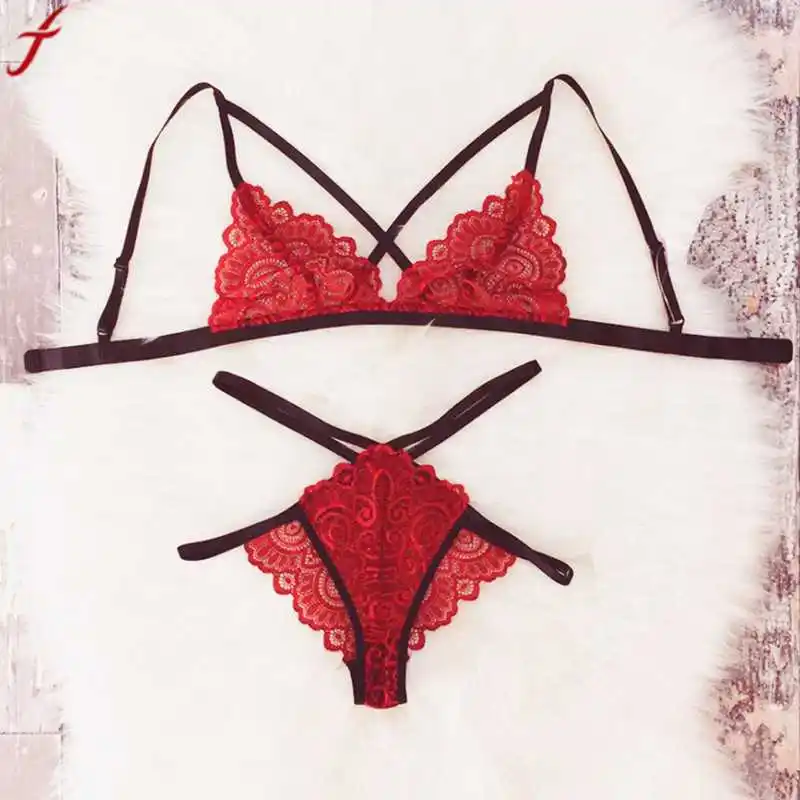 

2018 Women Plus Size Vest Crop Bra +Panties Set Temptation Women Sexy Lingerie Lace Underwear Set Intimate costumes Erotic