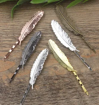 

12*52mm Vintage Feather Shape Bobby Hairpins Blanks Findings Cabochon Bases DIY Women's Bride Hair Clips Making Multi-color