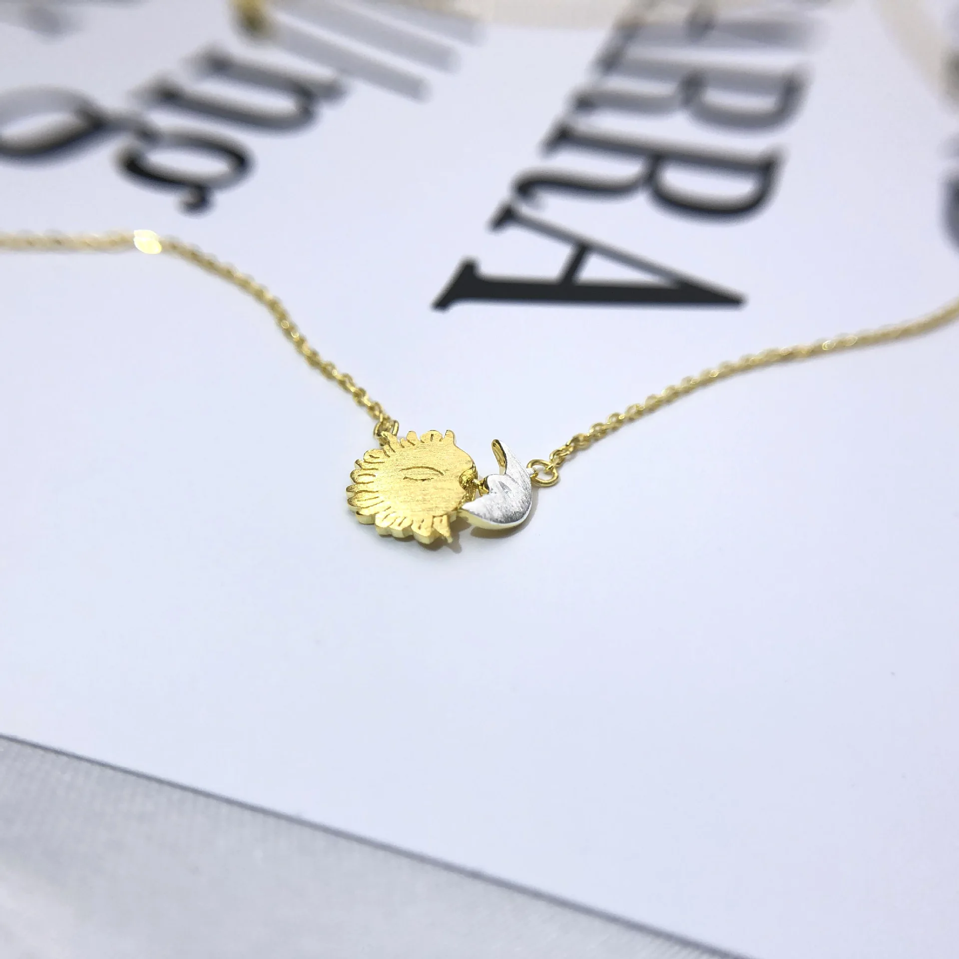sun and moon golden necklace woman 100% 925 Sterling silver nacklace Jewellery Clavicle chain pendant charms gift