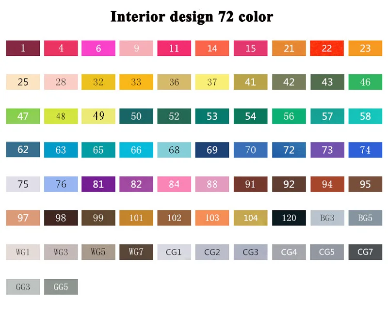 TOUCHNEW 80 цветов набор маркеров для живописи на спиртовой основе Эскиз маркер ручка для рисования манга дизайн художника архитектура принадлежности - Цвет: 72A