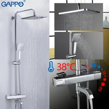 GAPPO Shower system shower faucet bath mixer bathroom shower bathtub faucet waterfall shower head set thermostatic mixer shower system thermostatic bath bathroom mixer shower set twin head square chrome 40x40cm hand shower