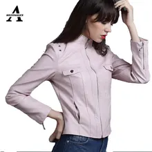 UUV Brand Pink Leather Jacket Women 2016 Autumn Motorcycle Jackets Slim Rivet Slim Jaqueta Motoqueiro Pink Black Color JS1306033