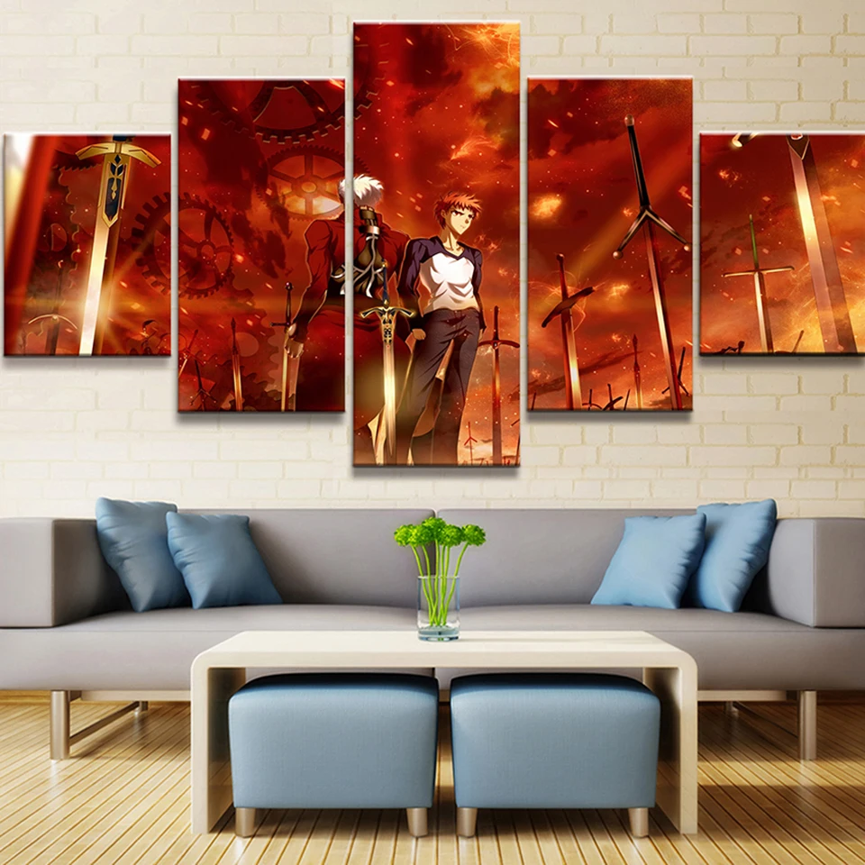

Home Decoration Modular Picture Canvas 5 Piece Fate Stay Night Archer Animation Painting Poster Wall Art Living Room Framework