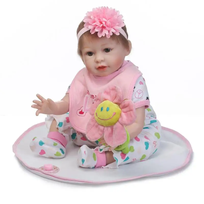 22inch Handmade Reborn Dolls Lifelike Silicone Reborn Baby Doll With Pacifier Flower Realistic Dolls for girls brinquedos