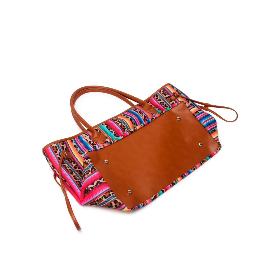 10 шт. Serape Cheetah Tote с отделкой шнуром, холщовая леопардовая полосатая дизайнерская женская сумка с полиуретановой ручкой DOM1091068