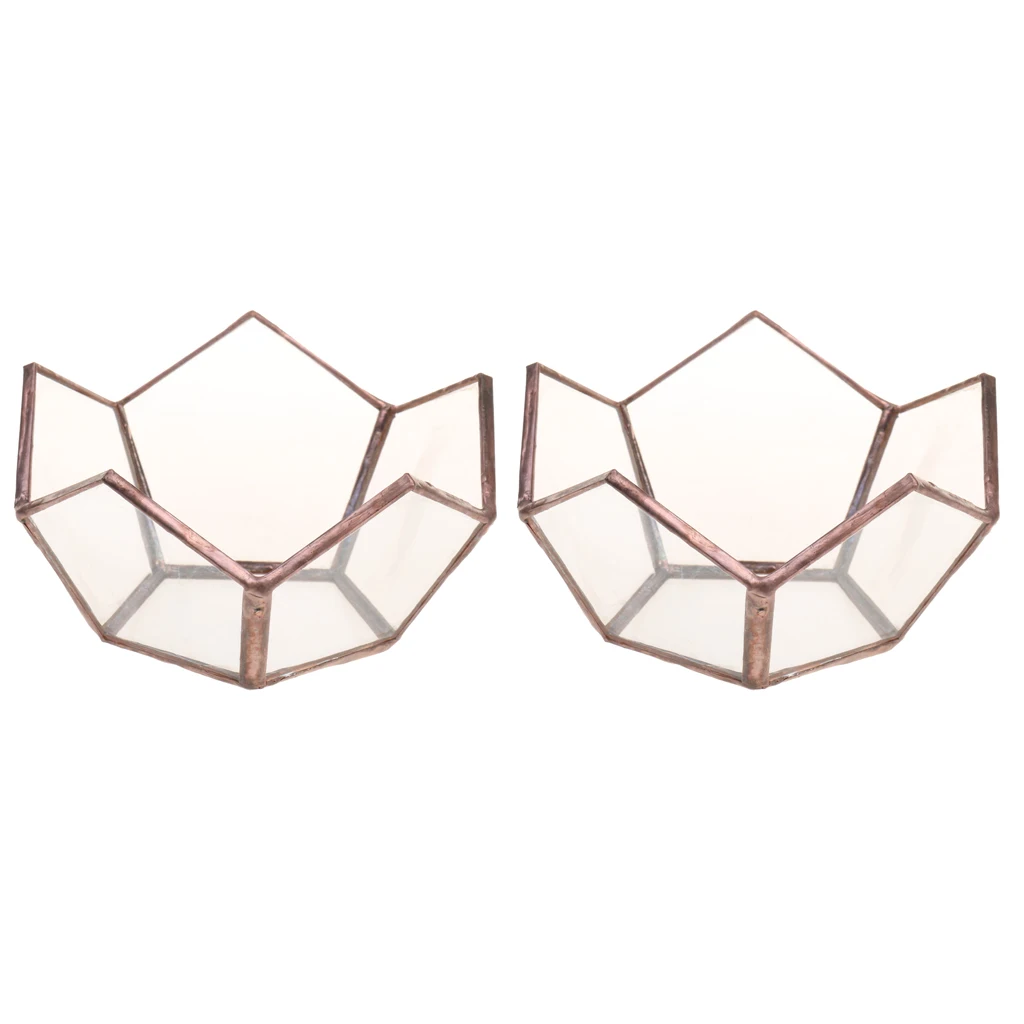 

2/set Antique Copper Open Glass Geometric Terrarium Tabletop Succulent Air Plant Planter