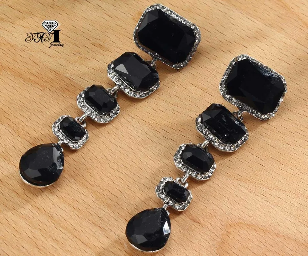 Яи Jewelry черный стекло Серый Rhinestone мотаться Кристалл серьги Женская мода Древний серебряный Цвет Gem серьги 1172