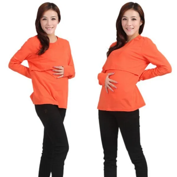 Одежда для беременных кормящих с длинными рукавами и круглым вырезом Футболка для беременных женщин топы