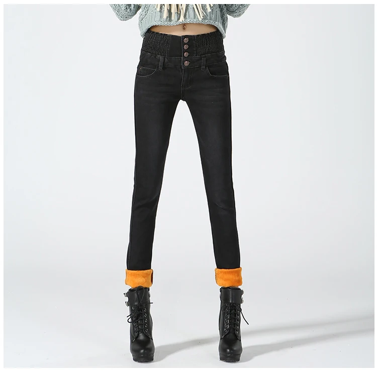 Теплые женские зимние джинсы с высокой талией, винтажные черные зимние джинсы для женщин, большие размеры, плотные джинсовые штаны для женщин, джинсы для женщин