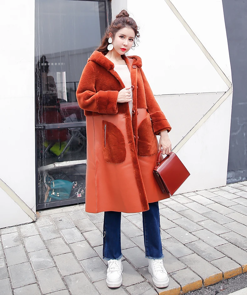 AYUNSUE длинное пальто с натуральным мехом женская одежда шерстяная куртка Двусторонняя одежда корейская роскошная кожаная куртка Manteau Femme Hiver KJ994