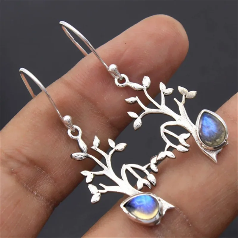 

Vintage Brincos Twigs Leaves Silver Color Dangle Earrings for Women Jewelry Wedding Engagement Earings Gifts Y30