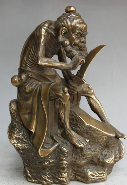

JP S0522 12" Chinese Copper Folk Seat Old Man geezer shave mustache Statue Sculpture B0403