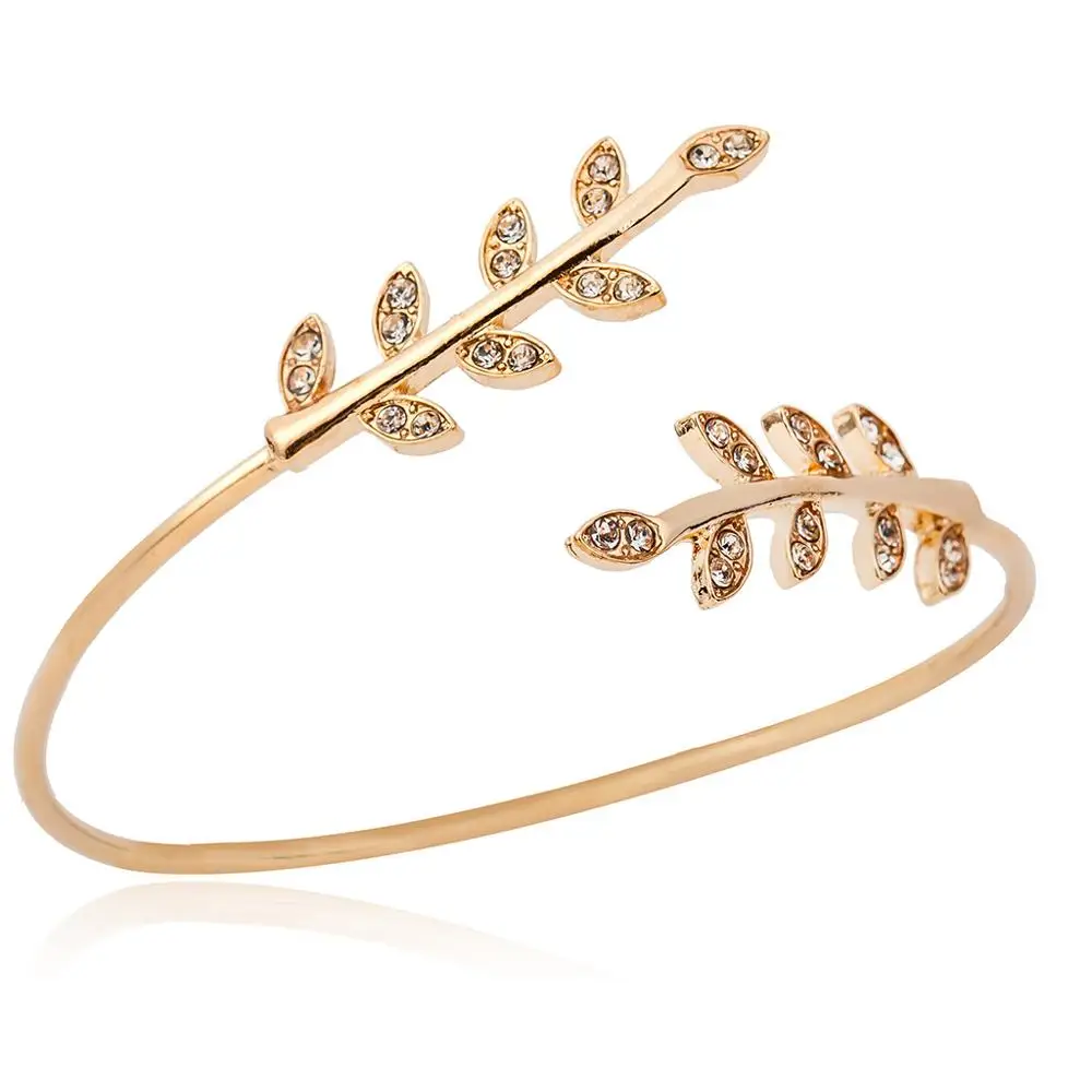 

New Fashion Double Leaf Bracelet Bangles for Women Classic Gold Ajustable Wire Plant Leaf Cuff Bangles Wedding Gift