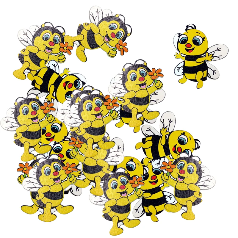

Hot Sale New 20 Pieces Wood Shapes Bee Embellishments for Scrapbooking Crafts Decorative Buttons Flatback Card Making Decorati
