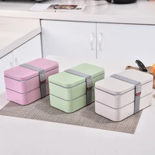 1200ml słomy pszennej podwójna warstwa pudełko na lunch z łyżeczką bezpieczne dla zdrowia tworzywa Bento pudełka mikrofalowy pojemnik do przechowywania żywności Lunchbox(China)