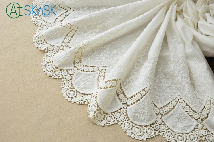 Encaje veneciano simetría Bilateral algodón blanco calado bordado encaje tela suave Boda nupcial encaje diy parche tela - 2