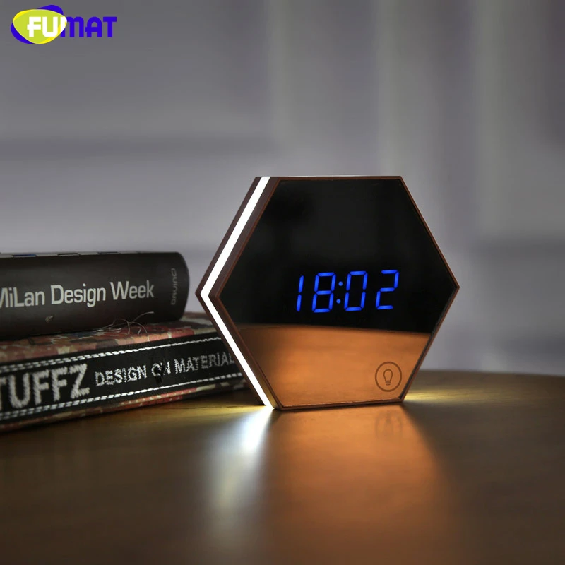 Светодиодный ночник с часами FUMAT зеркальный будильник зарядка через usb