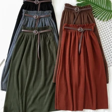 Корейский Винтаж модные лоскутные плиссированные Высокая талия средней длины трикотаж, вязаный юбка Sweaterdress Осенне-зимняя Дамская обувь Faldas