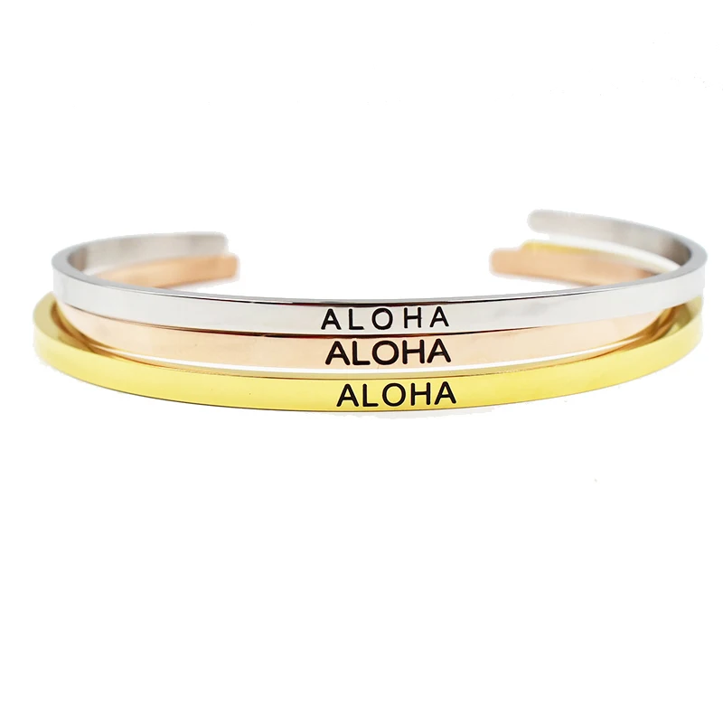 

1PC Engraved ALOHA Cuff Bangle Stainless Steel Inspirational Bangle For Women Jewelry