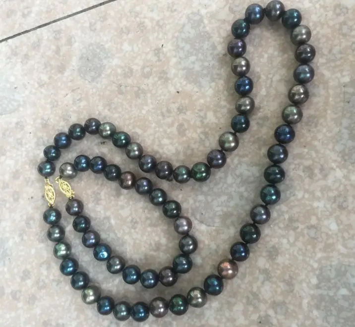 

SET OF 10-11MM TAHITIAN B;ACK RED MULTICOLOR PEARL NECKLACE& BRACELET 14KGP