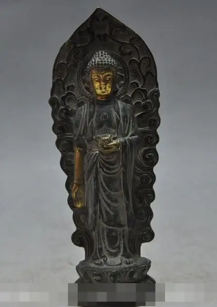 

S01270 7"Tibet Buddhism Old Bronze gilt stand Lotus sakyamuni Tathagata Buddha Statue