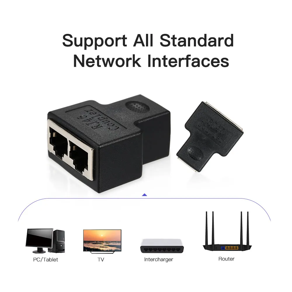 

RJ45 Splitter Adapter Connector 1 to 2 Female Ports for CAT 5/CAT 6/CAT 7 LAN Cables Socket Splitter Hub PC Laptop