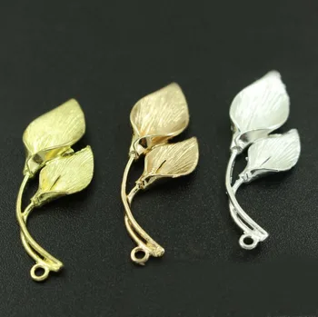 

Leaf Charms Lily Calla Flower Pendants Brass Branch with Pins for Half Drilled Stone Pearl Beads Findings DIY Jewelry Making