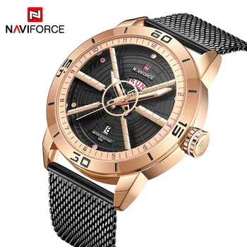 

NAVIFORCE Brand Fashion Mesh Steel Mens Quartz Watch Date Week Clock Male Sport Military Wristwatches Relogio Masculino