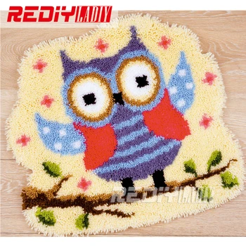

Latch Hook Rug Kits DIY Needlework Unfinished Crocheting Rug Yarn Cushion Mat Embroidery Carpet Rug Owlet on a Branch Home Decor
