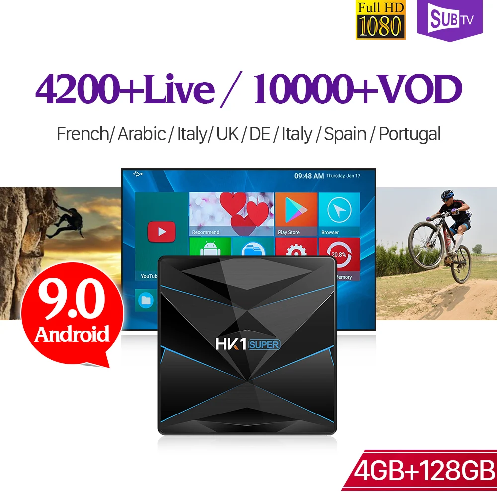 

HK1SUPER IPTV French Arabic Android tv box 4G 128G IPTV Subscription SUBTV Code 4K IPTV France Sweden Netherlands IP TV Italy