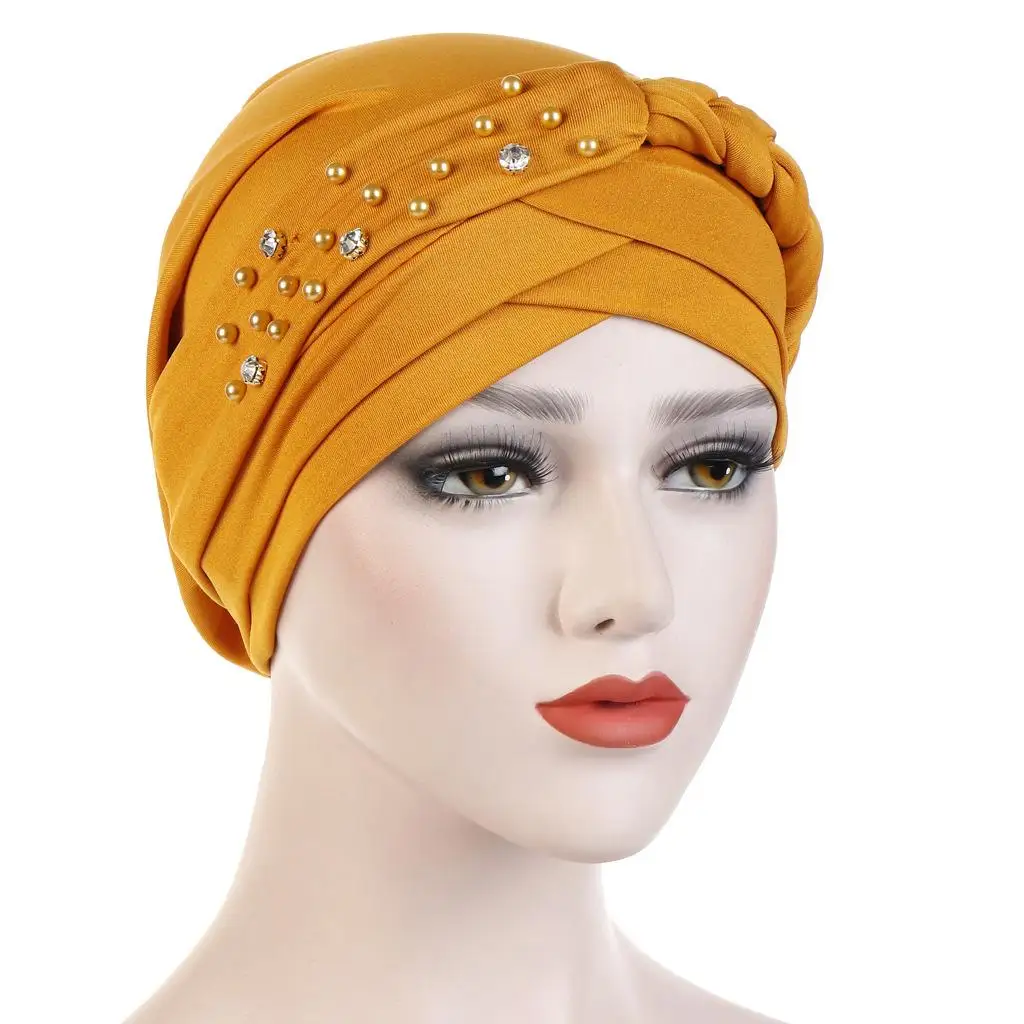 Мусульманская женская коса шляпа бини Skullies Бисероплетение Рак Кепка chemo тюрбан, головной платок обертывание исламский арабский капот выпадение волос шляпа Мода - Цвет: Ginger