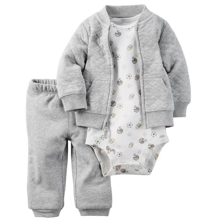 

3pcs/set Gray Lattice Jackets Baby Boy Clothes Set Newborn Autumn Wear Costume Kids Bodysuit Pants Baby Apparel Garment Outfit