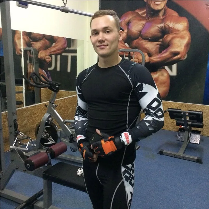 

rashgard male compression suit MMA Clothing Men's fitness set Men's leggings +men's t-shirts kit base layer thermal underwear