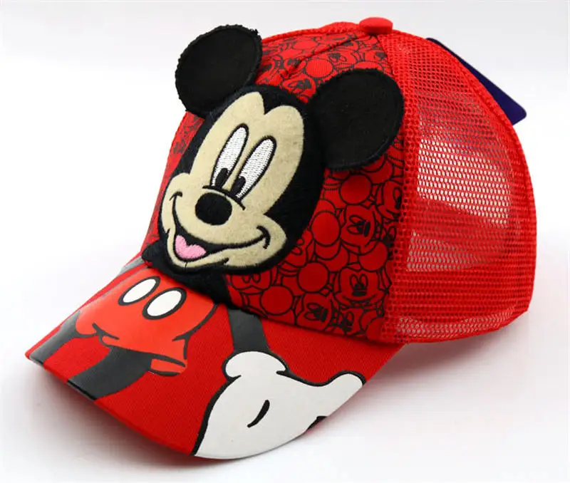 Бейсбольная кепка с рисунком Микки и Минни Маус для мальчиков и девочек, детские солнцезащитные шапки, детские головные уборы с рисунком из дышащей сетки - Цвет: Red  Mesh