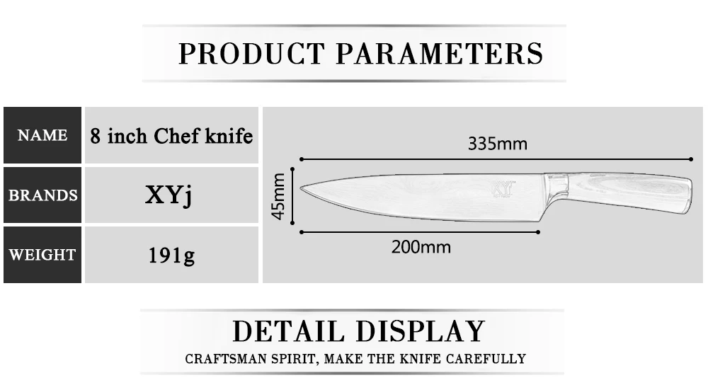 XYj кухонные ножи 8 дюймов 7Cr17 нож шеф-повара из нержавеющей стали резак для замороженного мяса с цветной деревянной ручкой ультра-тонкие лезвия инструменты для приготовления пищи