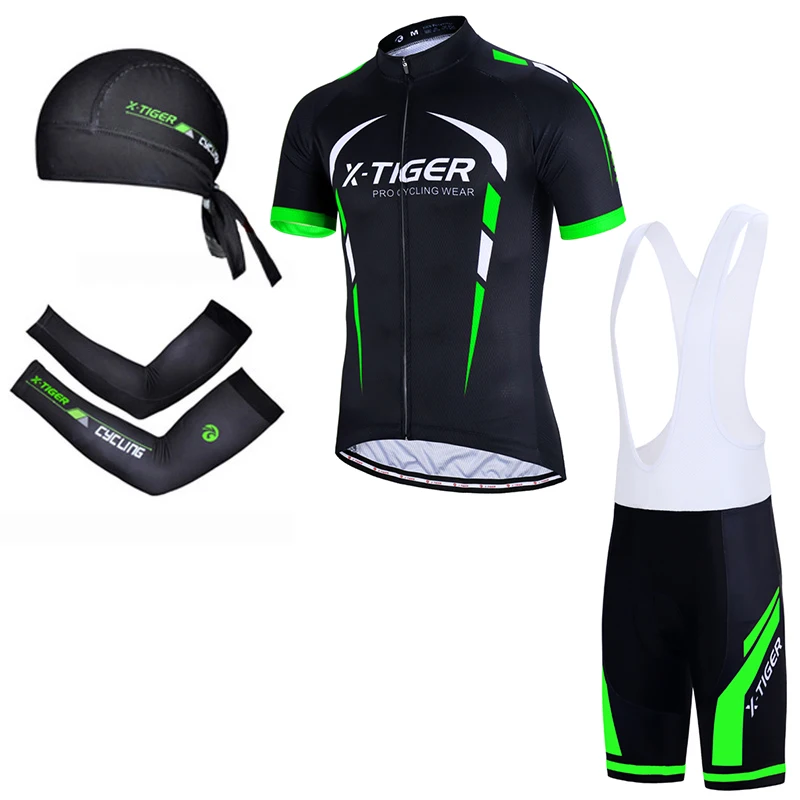 4 in 1 X-Tiger мука Зеленый Pro велосипедная одежда быстросохнущая гоночный велосипед одежда Велоспорт Джерси Набор Лето Большой Велоспорт Комплект - Цвет: 4 in 1