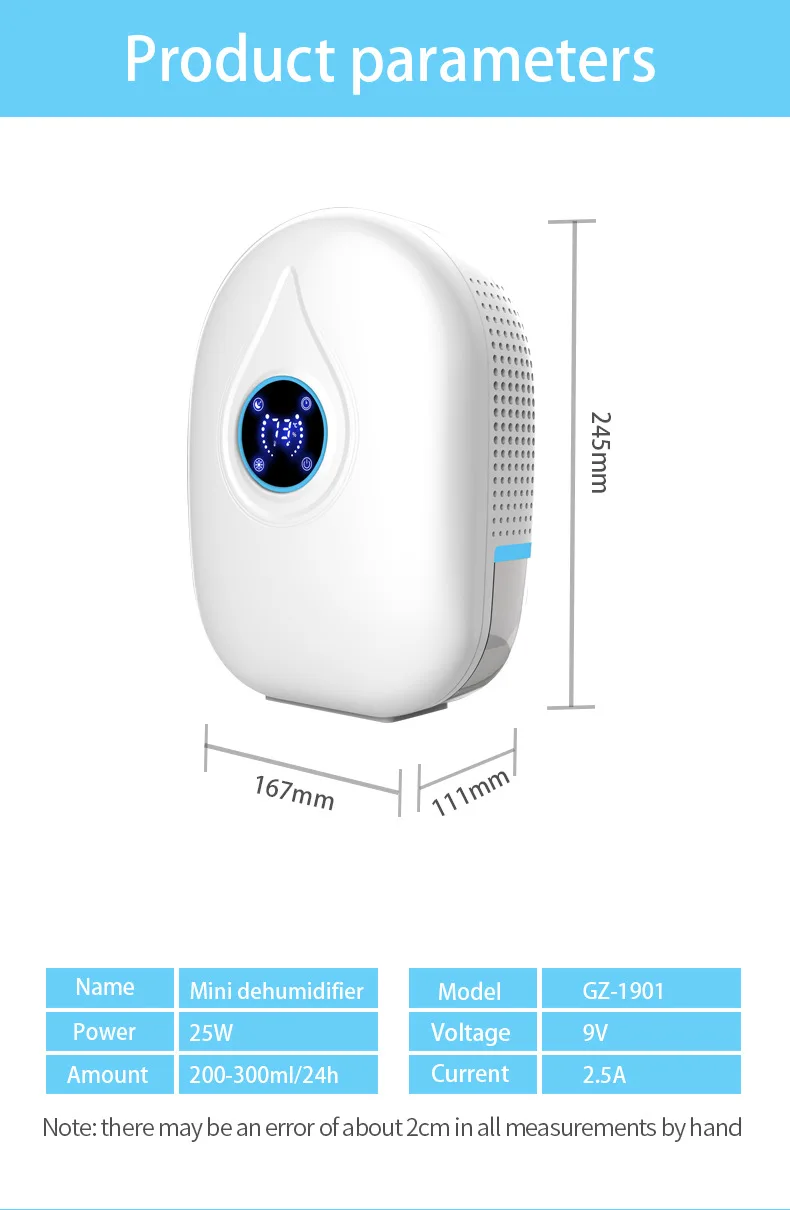 Семейный мини-осушитель для спальни с дистанционным управлением, светодиодный влагопоглотитель для подвала