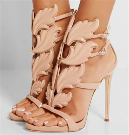 Gold Leaf Platform Sandals Shoes Woman Flame Wings Gladiator Sandals Women Shoes Leather Stiletto High Heels Pumps Sandalias (29)